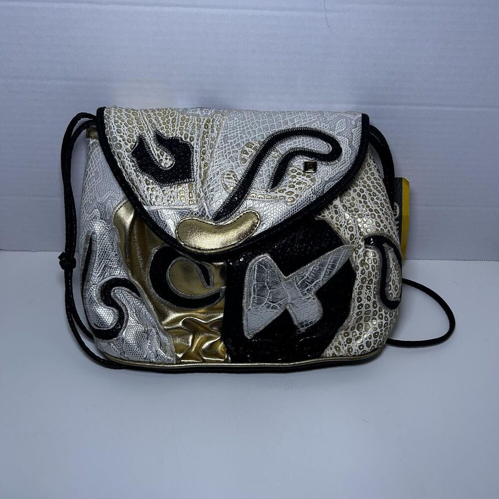 Vintage NAS BAG Crossbody Bag Women's Small Multicolor Faux Leather Animal NWT